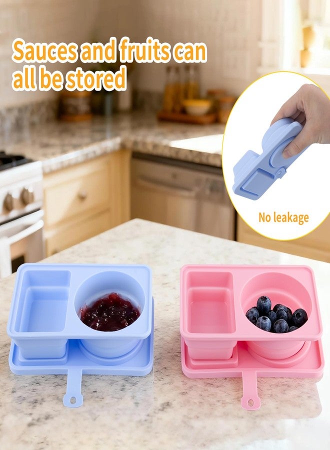 STILTOOL Silicone Snack Containers with Lids, 2Pcs Reusable Snack Pack Containers, 2 Compartment Snack Container, Collapsible with 2 Salad Spoons for Sauces/Fruits/Ice Cream,Portable for Travel/Picnic/Office - Image 4